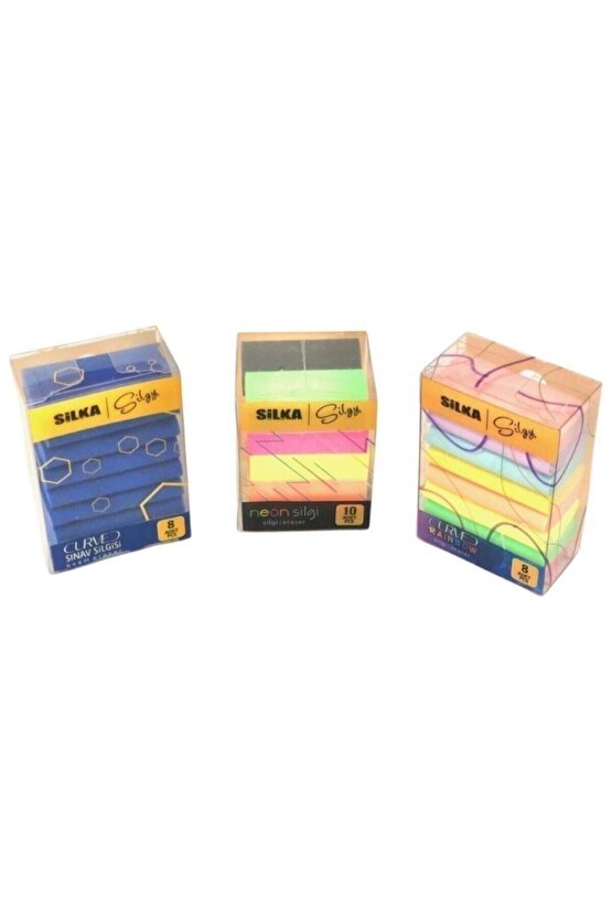 3 Lü Silgi Seti(8 Li Curved Sınav+ 8 Li Curved Rainbow+ 10 Lu Neon Silgi)