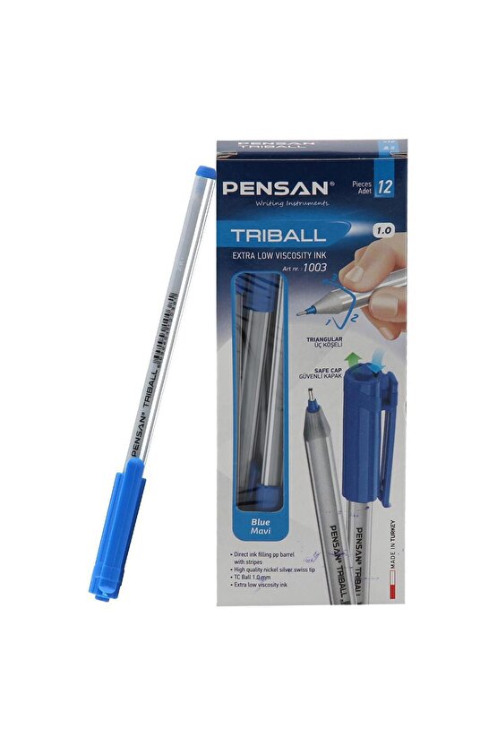 Triball 1003 Tükenmez Kalem 1.0 mm 12 Adet - Mavi