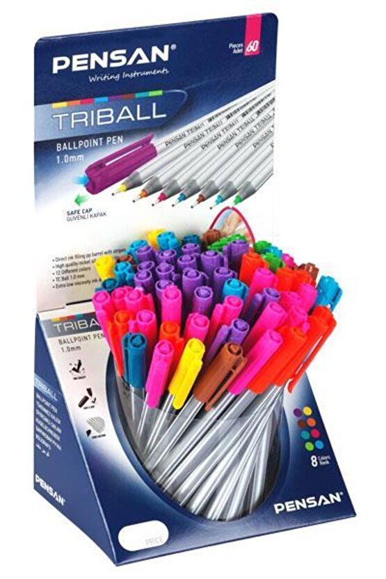 Tükenmez Kalem Triball 1 mm Renkli 60’lı Stand
