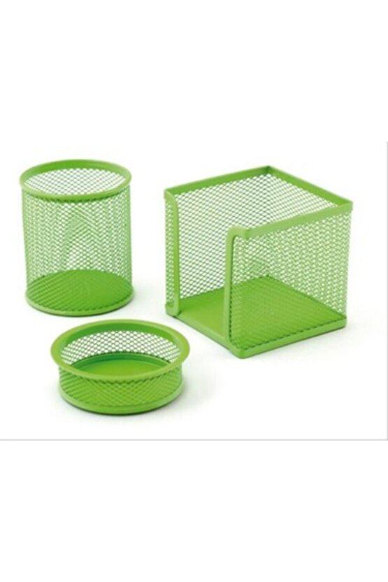 Masa Seti Ataşlık-Kağıtlık-Kalemlik 3 LÜ Metal Perforeli Yeşil MS-3