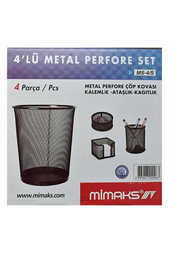 Metal Ofis Seti 4 Lü Çöp K Kal Not Ataşlık Fx