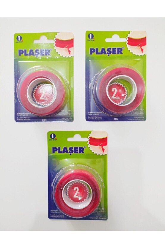 Plaser Çift Taraflı Silikon Bant 18MM. Toplam 6 Metre - 3 Adet S.b