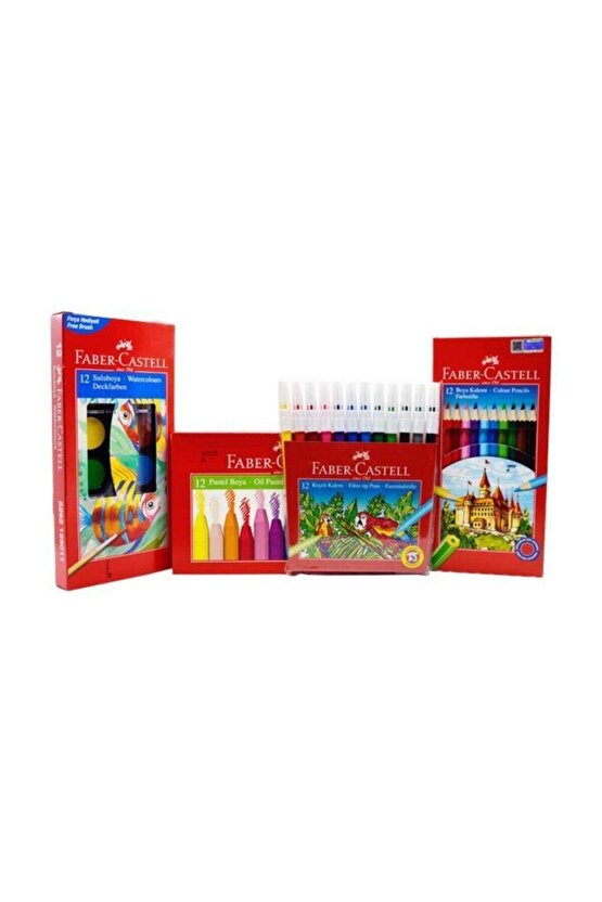 4 lü Boyama Seti - (12li Kuruboya + Suluboya +Keçeli+ Pastel Boya)