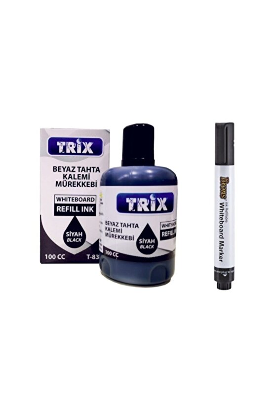 Doldurulabilir Beyaz Yazı Tahtası Kalemi Trix Mürekkep 100 ml - Siyah tkm