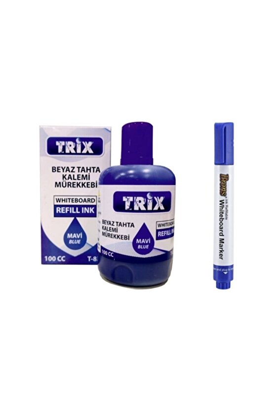 Doldurulabilir Beyaz Yazı Tahtası Kalemi Ve 100 ml Mürekkebi - Mavi tkm