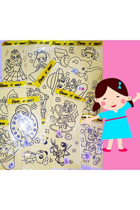10 Adet Kız Model A4 Boyutunda Kum Boyama Seti