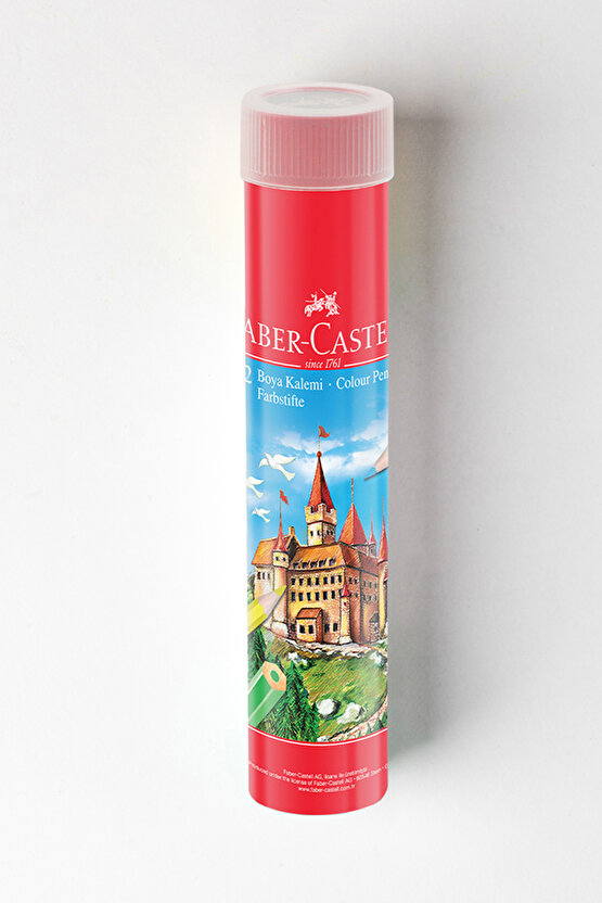 Kuru Boya Kalemi, Kırmızı Metal Tüp Kutu, 12 Renk, Tam Boy, Kalemtıraş Hediyeli, Yumuşak Mineli