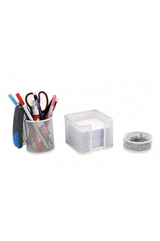 Metal Perfore Masa Seti 3lü Beyaz