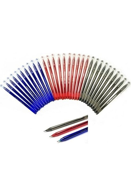 30 Adetlik Büro Tükenmez Kalem Seti - Mavi, Kırmızı, Siyah Renkler, 1.00 mm Uç Kalınlığı, Kar