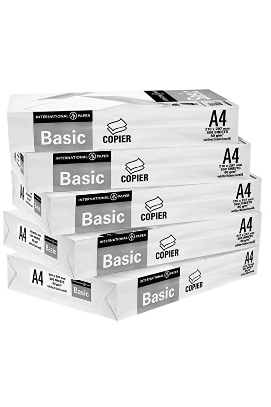 Basic A4 Fotokopi Kağıdı 80gr 1 Koli 5 Paket 2500 Sayfa