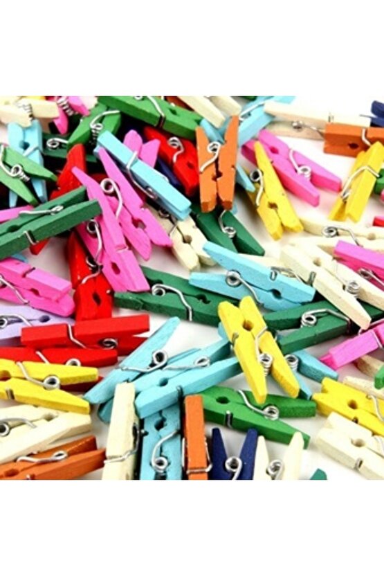 Dekoratif Renkli Mini Ahşap Mandal (50 Adet)