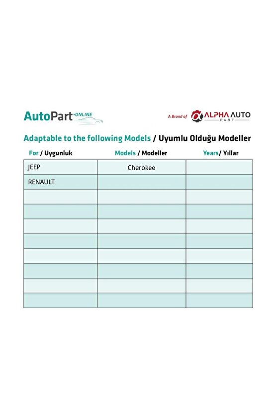 Renault, Jeep Cherokee için Cam Kriko Teli Parçası