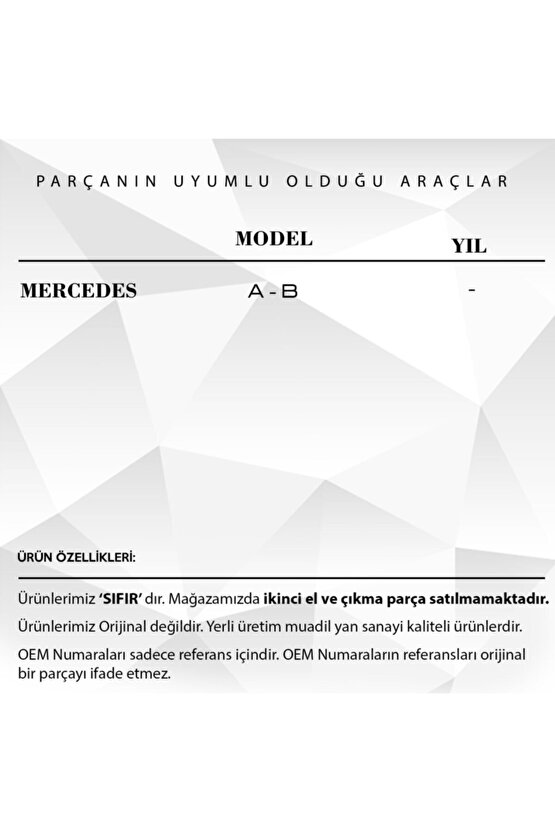Mercedes A - B için Sunroof Parçası