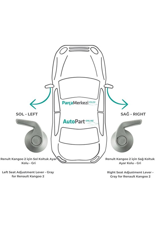 Renult Kangoo 2 için Sol-Sağ Koltuk Ayar Kolu - Gri