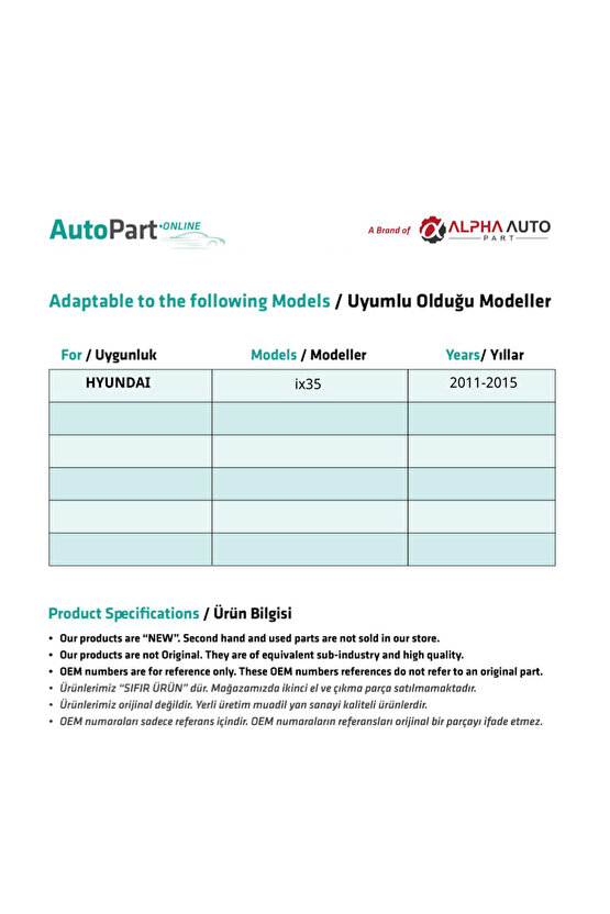 Hyundai ix35 için Uyumlu Arka Cam Tamir Seti-Sağ-Sol-SET