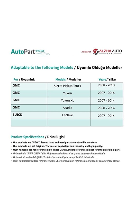 Chevrolet Tahoe,suburban,traverse Için Yan Ayna Dişlisi