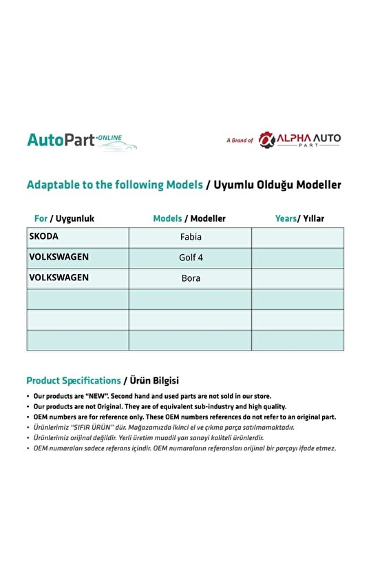 Skoda Fabia, Vw Golf 4 Ve Bora Için Kapı Kilit Dişlisi