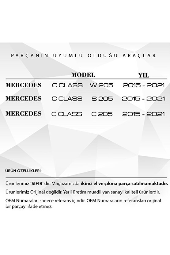 Mercedes C Class W205,C205,S205 için Port Bagaj Çıta Kapağı 2li