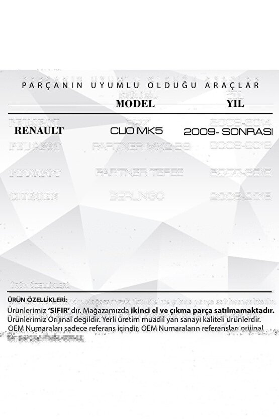 Peugeot 207, Partner, Tepee ve Citroen Berlingo için Sürücü Kapı Cam Düğme Kapağı