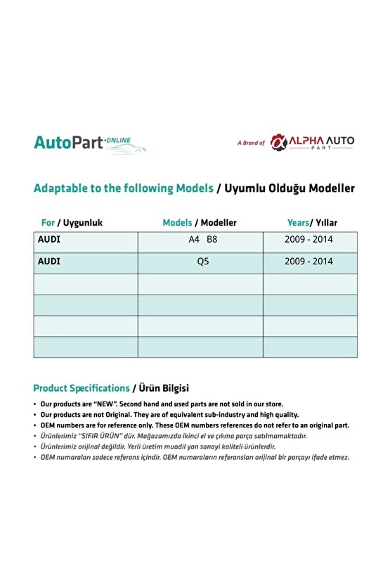 Audi A4 B8, Q5 Için Sol Ve Sağ Ön Cam Kriko Makara Yatağı