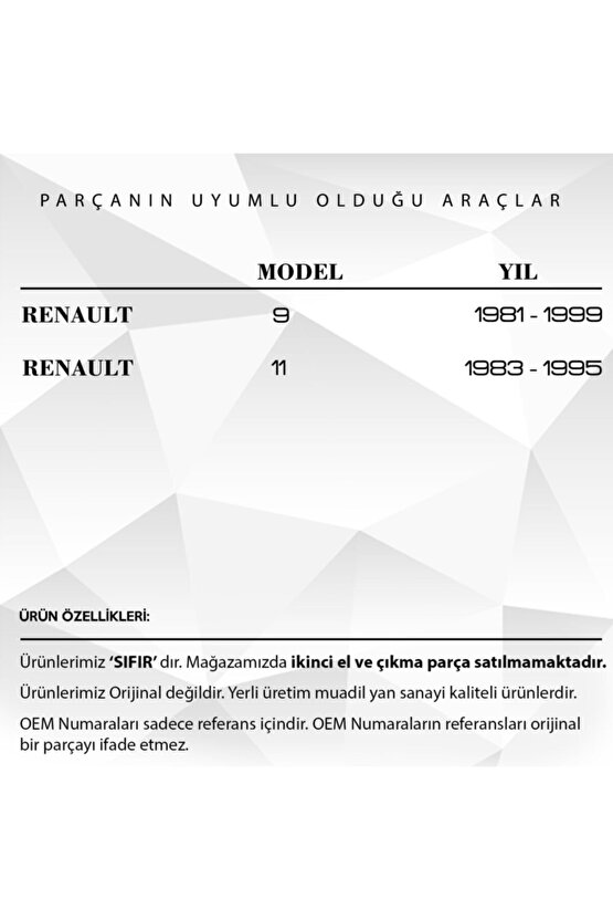 Renault 9, 11 Için Kaput Dayama Demiri