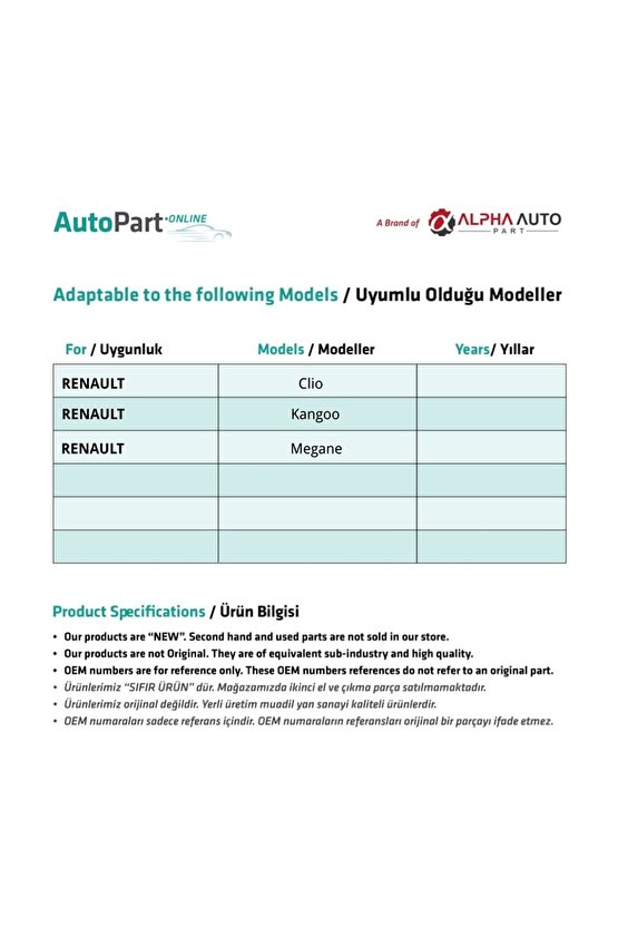 Renault Clio, Kangoo, Megane Için Kaput Tel Klips- Küçük