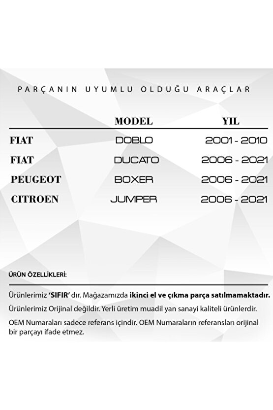Fiat Doblo, Citroen, Peugeot Boxer Için Arka Tampon Reflektörü