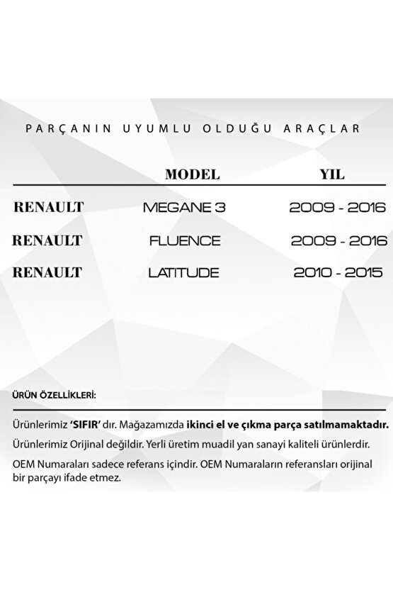 Renault Megane 3, Fluence 3, Latitude için Cam Düğme Kapağı Sol Ön (2 Adet)