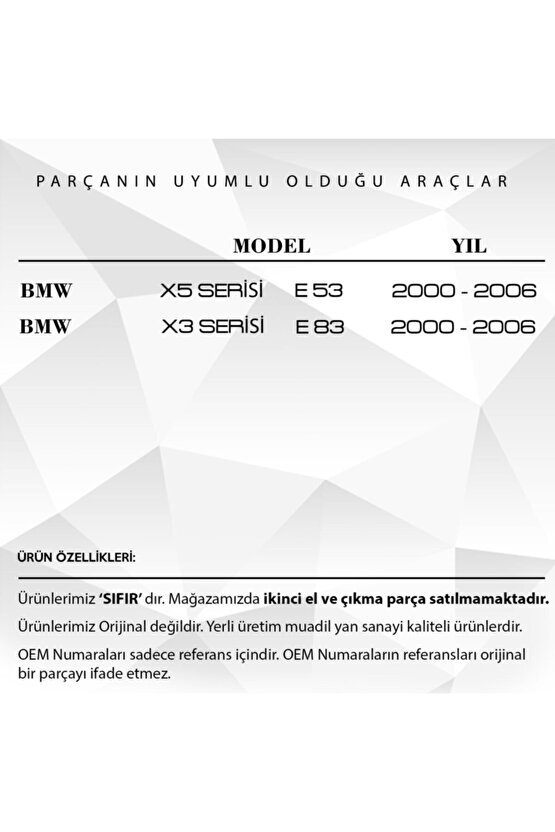 Bmw X5 Serisi E53, X3 Serisi E83 Için Sunroof Tamir Takımı