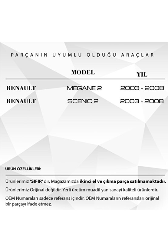 Renault Megane 2 Scenic Laguna 2 Için Kaput Kilit Karşılığı