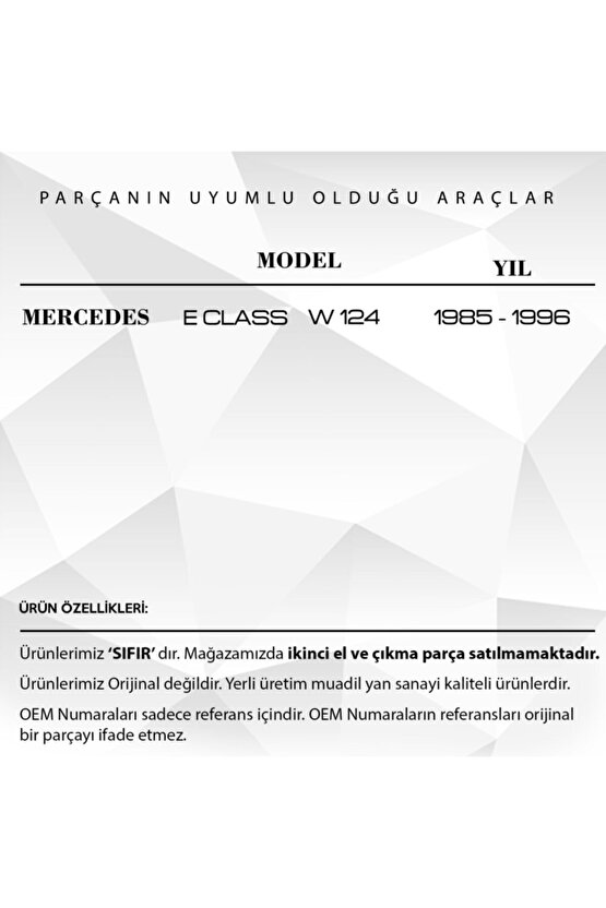 Mercedes E Class W124 Için Yan Ayna Kauçuk Contası Sağ Ve Sol