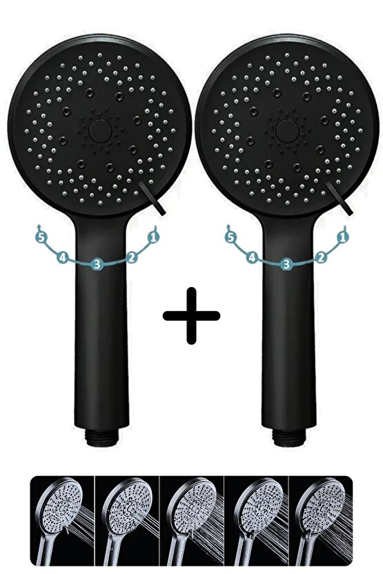 Siyah Duş Başlıklı 150 CM Hortumlu ve Yapışkanlı Mafsallı Duş Seti