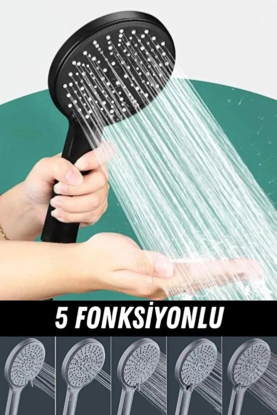 Siyah Duş Başlıklı 150 CM Hortumlu ve Yapışkanlı Mafsallı Duş Seti