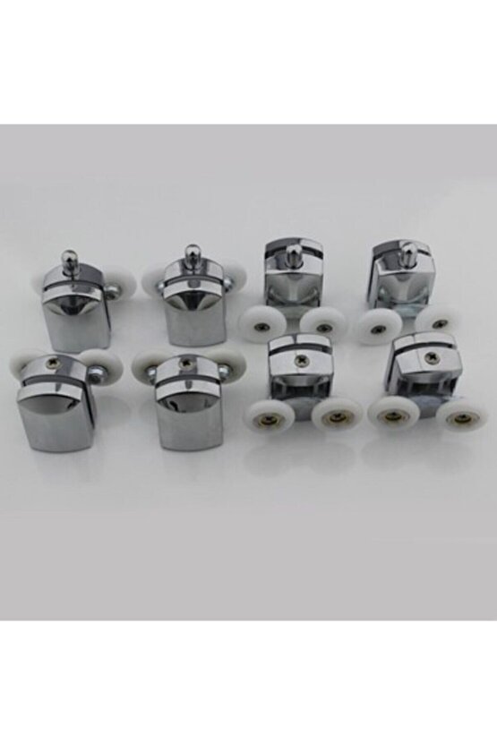 Plastik Duşakabin Tekeri Tekerleği Rulmanı 8li Set Parlak Krom 22 Mm Teker Çapı