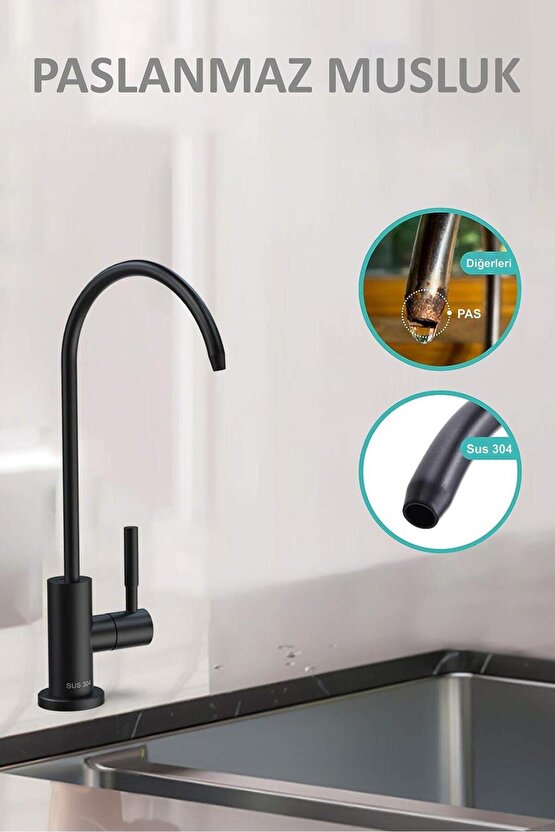 Lüks Su Arıtma Musluğu Mat Siyah Paslanmaz