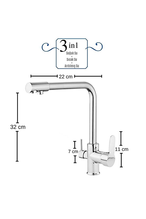 3 Yollu Musluk Su Arıtma Musluğu Üç Yollu Çoklu Musluk