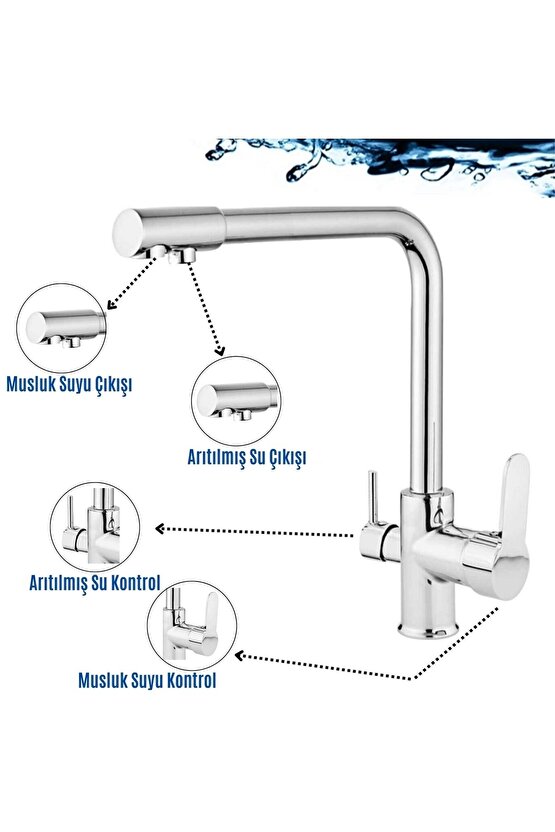 3 Yollu Musluk Su Arıtma Musluğu Üç Yollu Çoklu Musluk