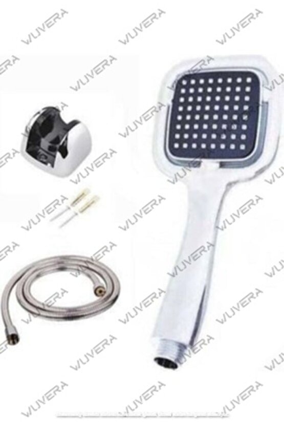 Siyah Kare Banyo Duş Seti Hortum Mafsal Ve Başlık Set Duş Başlığı Siyah Plastik TR Uzun Tehlikeli De