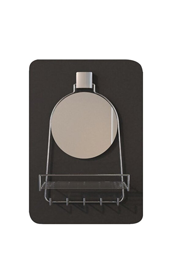 Dekoratif Yapıştırmalı Aynalı Banyo Askısı, Duşakabin Raflı Krom- Pratik Vidasız Montaj Dc 5596