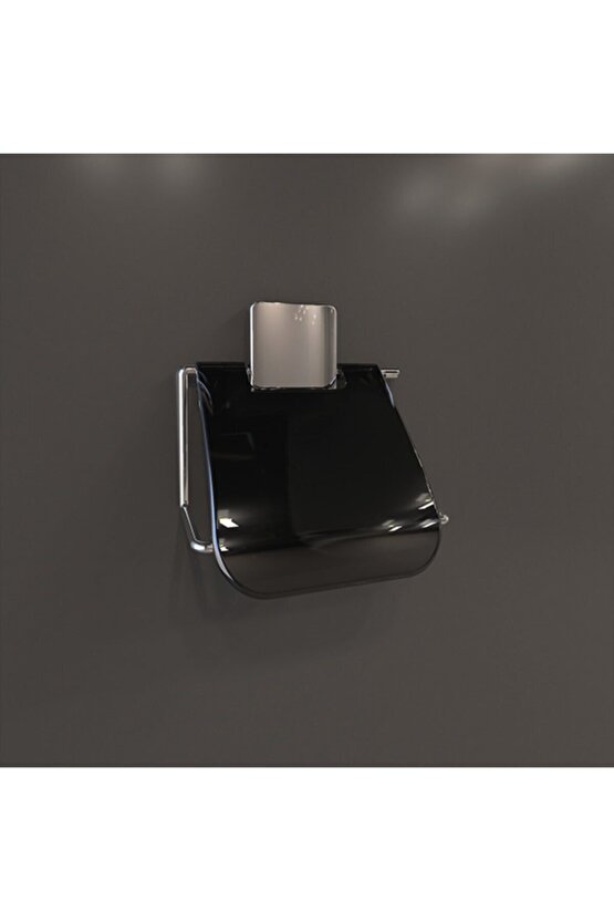 Decorev Süper Yapışkanlı Metal Yapıştırıcılı Siyah Kapaklı Tuvalet Kağıtlık Dc-5055