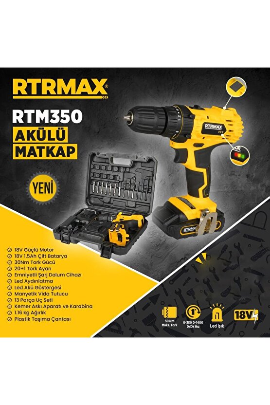 Rtm-350 Akülü Şarjlı Matkap Vidalama 18 Waat *yetkili Bayisinden