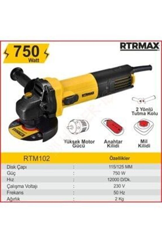 Rtm102 Elektrikli Avuç Taşlama Makinası Toz Filtreli 115 Mm 750 W