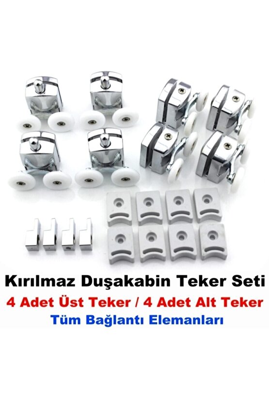 Kırılmaz Duşakabin Tekeri Krom Çift Teker Duşakabin Rulmanı Eksiksiz Tam Set 22 mm