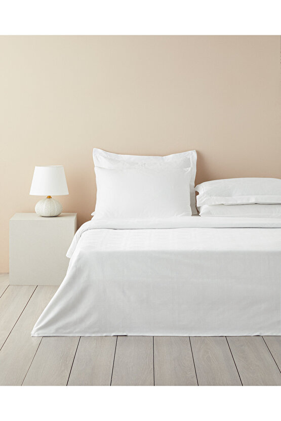 Verona Jakarlı Pamuk Saten King Size Nevresim Takımı 240x220 cm Kırık Beyaz