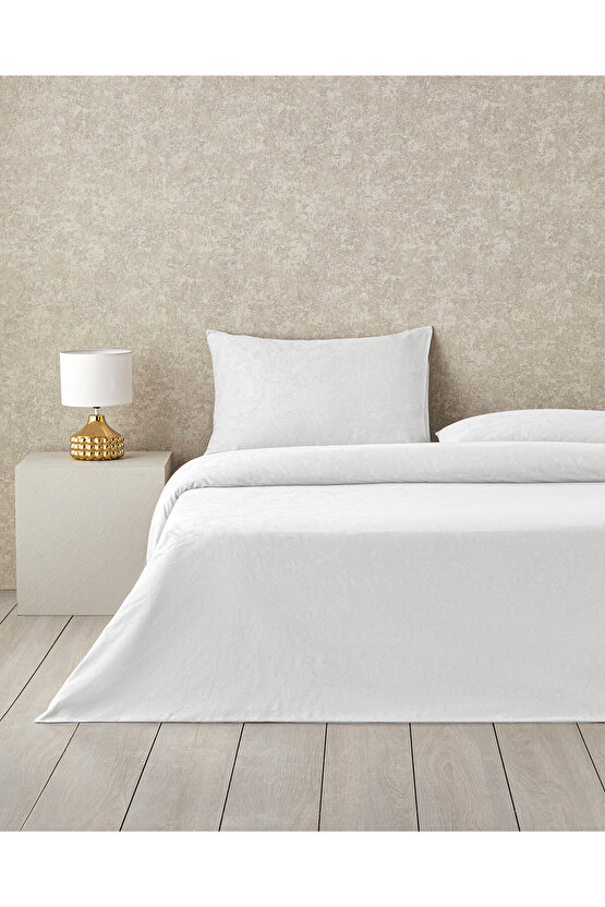 Royal Scroll Jakarlı Pamuk Saten King Size Nevresim Takımı 240x220 cm Beyaz