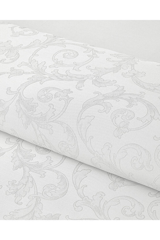 Royal Scroll Jakarlı Pamuk Saten King Size Nevresim Takımı 240x220 cm Beyaz
