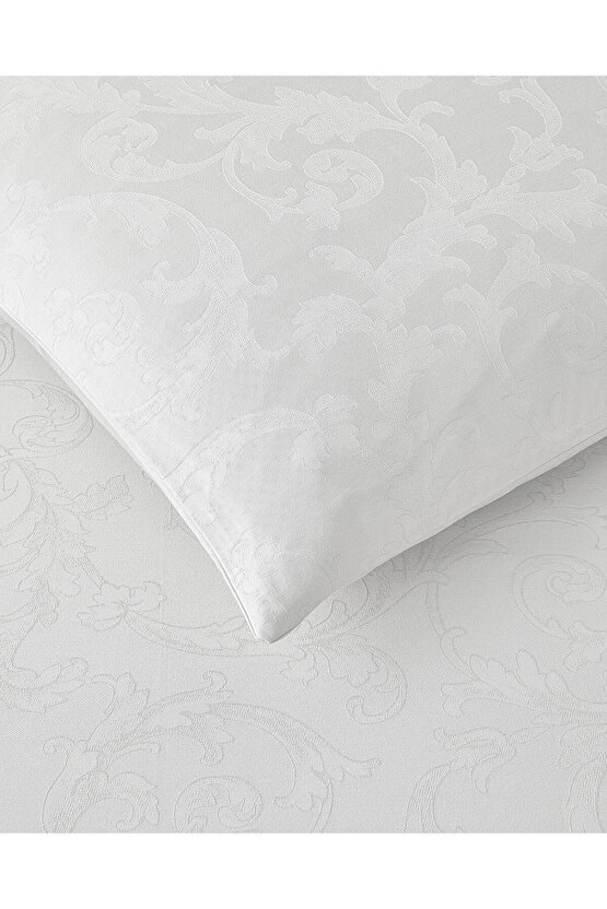 Royal Scroll Jakarlı Pamuk Saten King Size Nevresim Takımı 240x220 cm Beyaz
