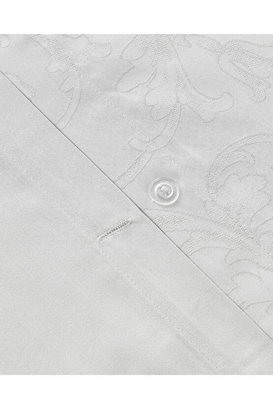Royal Scroll Jakarlı Pamuk Saten King Size Nevresim Takımı 240x220 cm Beyaz