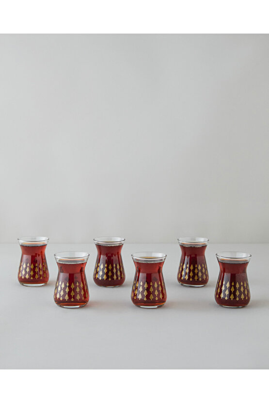 Gold Leaves Cam 6lı Çay Bardağı 132 ml Şeffaf-Gold