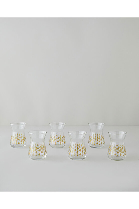 Gold Leaves Cam 6lı Çay Bardağı 132 ml Şeffaf-Gold